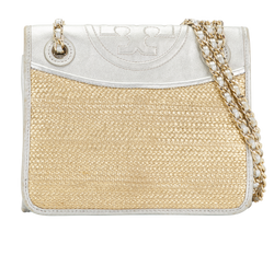 Flap Shoulder Bag, Raffia/Metallic, Silver/Beige, MIC, 1*